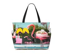 axzttupy Flamingo e piscine Stampa Grande Capacità Beach Travel Bag Leggero Tote Vacanza Picnic Attività all'aperto