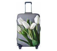 axzttupy Grande copertura per valigia con stampa di tulipani bianchi, adatta a quasi tutti i bagagli, protezione personalizzata per bagagli da viaggio, Nero , XL