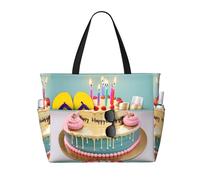 axzttupy Happy Birthday Big Cake Print Grande Capacità Beach Travel Bag Leggero Tote Vacanza Picnic Attività all'aperto