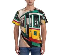 axzttupy Lisbona Tram Pattern Stampa Uomo Manica Corta T-shirt Allenamento Casual Gite Confortevole Abbigliamento quotidiano Sport, Nero , 3XL