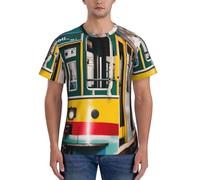 axzttupy Lisbona Tram Stampa Uomo Manica Corta T-shirt Allenamento Casual Gite Confortevole Abbigliamento quotidiano Sport, Nero , 3XL