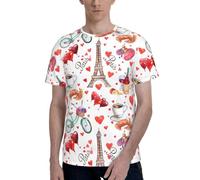 axzttupy Love Paris Tower Bicicletta Cuore Stampa Uomo Manica Corta T-Shirt Elegante Girocollo Ufficio Atletica Occasione Abbigliamento quotidiano, Nero , S