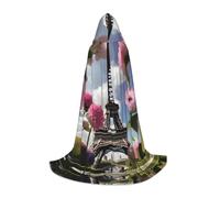 axzttupy Mantello con cappuccio unisex con stampa di Torri Eiffel di Parigi e fiori per Natale, carnevale, Halloween, cosplay