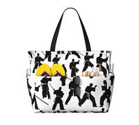 axzttupy Silhouettes of Martial Arts Print Grande Capacità Beach Travel Bag Leggero Tote Vacanza Picnic Attività all'aperto
