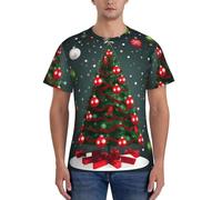 axzttupy T-shirt da uomo a maniche corte con stampa albero di Natale e palla per allenamento casual uscite comode da indossare tutti i giorni, Nero , L