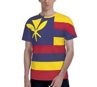 axzttupy T-shirt da uomo a maniche corte con stampa bandiera del Regno delle Hawaii, elegante, girocollo, ufficio, atletica, abbigliamento quotidiano, Nero , 3XL