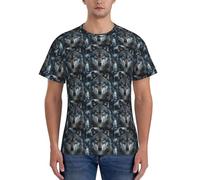 axzttupy T-shirt da uomo a maniche corte con stampa di lupo con occhi azzurri per allenamento casual uscite comode da indossare tutti i giorni, Nero , XL