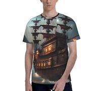axzttupy T-shirt da uomo a maniche corte con stampa di nave pirata fantasy, elegante, girocollo, ufficio, occasioni atletiche, uso quotidiano, Nero , XL