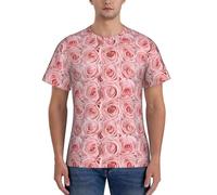 axzttupy T-shirt da uomo a maniche corte rosa con stampa di rose fresche per allenamento casual uscite comode da indossare tutti i giorni, Nero , XL