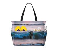 axzttupy Tramonto e alba con onde oceaniche stampa mare grande capacità spiaggia borsa da viaggio leggera tote vacanza picnic attività all'aperto