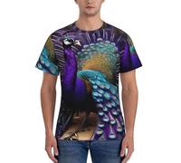 axzttupy Viola Pavone Stampa Uomini Manica Corta T-shirt Allenamento Casual Gite Confortevole Abbigliamento quotidiano Sport, Nero , XL