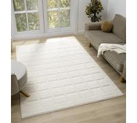 Aya Tappeto per soggiorno - Morbido pelo tagliato e termoretraibile da 12 mm, non perde pelo, retro in iuta, motivo moderno Wabi Sabi, ondulato, cubi e strisce, per interni, crema, 80 x 150 cm