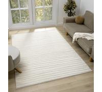 Aya Tappeto per soggiorno - Morbido pelo tagliato termoretraibile da 12 mm, non perde pelo, retro in iuta, motivo moderno Wabi Sabi, ondulato, cubi e strisce, per interni, crema, 120 x 170 cm