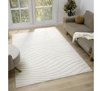 Aya Tappeto per soggiorno - Morbido pelo tagliato termoretraibile da 12 mm, non perde pelo, retro in iuta, motivo moderno Wabi Sabi, ondulato, cubi e strisce, per interni, crema, 120 x 170 cm
