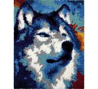 AYAOYANGGO Animale Kit Per Tappeti Con Gancio A Scatto Lupo Di Fantasia Kit Per Tappeti Con Uncinetto Per Adulti E Bambini，Kits Per Arazzo All'Uncinetto Con Schema A Colori Prestampato. 23x16in