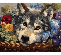 AYAOYANGGO DIY Animale Kit All'Uncinetto Lupo E Fiori Kit Per Realizzare Tappeti,Kits Per Cuscini Con Gancio,Artigianato Fai Da Te Per Decorazioni Per La Casa E Le Feste 33x45in