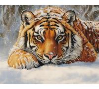 AYAOYANGGO DIY Animale Tappeto Annodato Da Realizzare Tigre Nella Neve Kit Tappeto Fai Da Te Con Tappetino In Tela Stampata，Filato Per Uncinetto，Ricamo，Uncinetto，Arazzo Per La Decorazione Del 21x29in