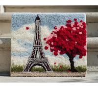 AYAOYANGGO DIY Paesaggio Kit All'Uncinetto Alberi Fioriti E Torre Kit Per Realizzare Tappeti，Kits Per Cuscini Con Gancio，Artigianato Fai Da Te Per Decorazioni Per La Casa E Le Feste 21x29in