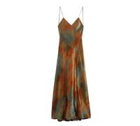 AYAZER Abbigliamento Estivo Nuovo da Donna Abito in Raso di Seta alla Moda di Alta qualità con Stampa sul Retro-Marrone Scuro-S