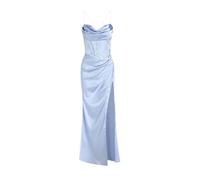 AYAZER Abito con Corsetto con Lacci sul Davanti e Cappuccio in Raso Abiti da Sera per Feste diurne e notturne Donne Eleganti Rosso Maxi Aderente Sexy-Azzurro-M