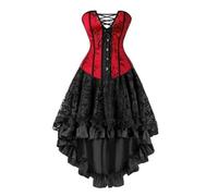AYAZER Abito con Corsetto Gotico da Donna Corsetto Floreale retrò Vittoriano con Top Bustier con Gonna Asimmetrica in Pizzo con Volant Taglie Forti S-6XL-6180red7056black-L