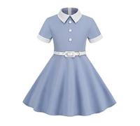 AYAZER Abito da Bambina Vintage da Festa Patchwork Solido Abiti Estivi Vestaglia Pin up retrò Anni '50 Anni '60 Rockabilly Pinup Vestito Estivo vestidos-3-M(130CM)