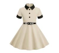 AYAZER Abito da Bambina Vintage da Festa Patchwork Solido Abiti Estivi Vestaglia Pin up retrò Anni '50 Anni '60 Rockabilly Pinup Vestito Estivo vestidos-4-M(130CM)