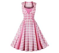 AYAZER Abito da Donna Vintage Senza Maniche con Stampa Scozzese Rosa, Abito retrò Estivo Anni '50 Anni '60, sfilata Svasata, Vestito Estivo Elegante da Festa rockabilly-1-M