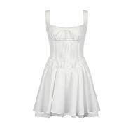 AYAZER Abito da Ragazza Francese in Vita a Pieghe Gonna Estiva con Bretelle a Busto Sottile da Donna-Bianco-S