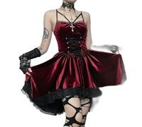 AYAZER Abito Elegante in Velluto con Fasciatura Scura, Elegante, a Trapezio, Centro Commerciale, Stile Gotico, splendido Abito da Donna, Canotta, abbellimento in Pizzo, Abito da Festa-Borgogna-L