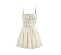 AYAZER Abito Sexy da Donna con Corsetto con Lacci, Taglio Basso, Bustino, Mini Abito Vintage Floreale Y2K, Abito Aderente Senza Maniche a Strati in Rete, Clubwear-Blu-XL