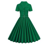 AYAZER Abito Vintage Grande Altalena Casual Verde Manica Corta Colletto rovesciato Stile Estivo Elegante Ufficio Linea A Anni '60 Anni '50 Abiti rockabilly-2-M