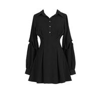 AYAZER Autunno Punk Gotico Abito Camicia Nera Moda Abiti da Strada Scuri Manica Lunga Scollo a V Mini Abito Sexy Sottile a Vita Alta-Vestito Punk Nero-M