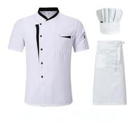 AYAZER Camicia Uniforme da Cuoco Unisex per Ristorante, Cucina, Maniche Corte/Lunghe, Giacca da Cuoco, Abiti da Lavoro-Set_b-L