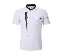 AYAZER Camicia Uniforme da Cuoco Unisex per Ristorante, Cucina, Maniche Corte/Lunghe, Giacca da Cuoco, Abiti da Lavoro-Manica Corta_b-XL
