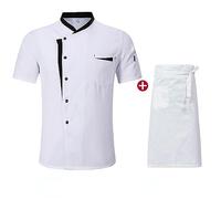 AYAZER Camicia Uniforme da Cuoco Unisex per Ristorante, Cucina, Maniche Corte/Lunghe, Giacca da Cuoco, Grembiule da Lavoro_b-S