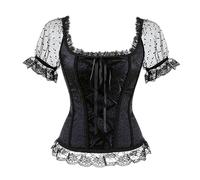 AYAZER Camicie Vintage Gotiche vittoriane da Donna Lolita Stretch Top in Bianco e Nero Steampunk 6XL Camicie estive da Donna Taglie Forti-Camicia Nera-XL