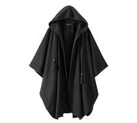 AYAZER Cappotto Mantello Allentato da Donna con Cappuccio Nero Gotico retrò Cardigan Giacca a Vento Mantello Aperto con Nappa con Cappuccio Autunno-Mantelle Nere-l
