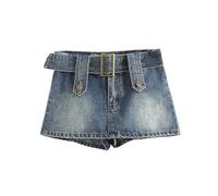 AYAZER Cintura per Fotografia di Strada Europea e Americana Gonna Culotte in Denim Versatile Minigonna retrò Effetto Invecchiato-Blu Denim-L