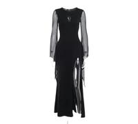AYAZER Costume da Donna Vintage Gotico Scuro Gotico Scuro Elegante Stile Strega Pipistrello Morbida Rete in Pizzo a Forma di V Maniche Lunghe con Spacco Laterale-Nero-L