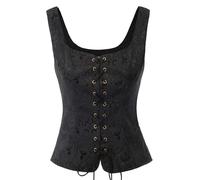 AYAZER Donna Vintage Finta Pelle Scamosciata Collo Quadrato U-Back Allacciatura sul davanti Gilet Cappotto Gilet Rinascimentale Costume Cosplay Corpetto Contadino-Jacquard Nero-M