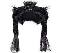 AYAZER Giacca da Donna Bolero Gotico Vittoriano Nero con Piume Colletto rialzato Maniche Lunghe in Pizzo e Giacche di Velluto a Coste-Nero-S