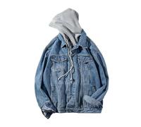 AYAZER Giacca di Jeans con Cappuccio Stile Hong Kong Giacca da Uomo Allentata Stile Coreano Bella e Versatile Giacca Harajuku-Azzurro-L