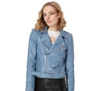 AYAZER Giacca in Pelle PU con Cerniera Multicolore Primavera e Autunno Giacca con Cintura Corta Abbigliamento da Motociclista-Blu-S