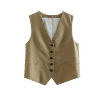 AYAZER Gilet estivo da donna slim fit in misto lino, gilet kaki-XS