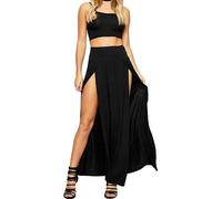 AYAZER Gonna Lunga con Doppio Spacco da Donna Gonna Lunga Irregolare Lunga Fino al Pavimento in Tinta Unita da Donna - Nero - XXL