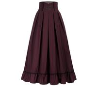 AYAZER Gonna Svasata Rinascimentale da Donna a Vita Alta con Orlo Arricciato Gonna Lunga gonne Lunghe Vintage con Tasche Abbigliamento da Lavoro da Ufficio-Vino-L