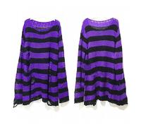 AYAZER Maglione Lungo Unisex Punk Gotico Estivo da Donna a Righe con Ritaglio Fresco Maglione Effetto Consumato Sciolto Roccia Sottile Scuro Streetwear Top-Viola-Taglia Unica
