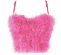 AYAZER Moda Piuma Sexy Y2k Top Crop Top Donna Tinta Unita Splicing Wild Base Canotta Abbigliamento Donna per la Festa di Natale Canotta-Rosa rossa-40C