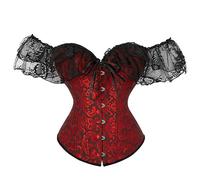 AYAZER Nuovo Corsetto a Maniche Corte da Donna Tinta Unita con Spalline Scollo a Barca Aderente Top Corto Corto Corsetto Bianco/Nero Rosso-Rosso-XL